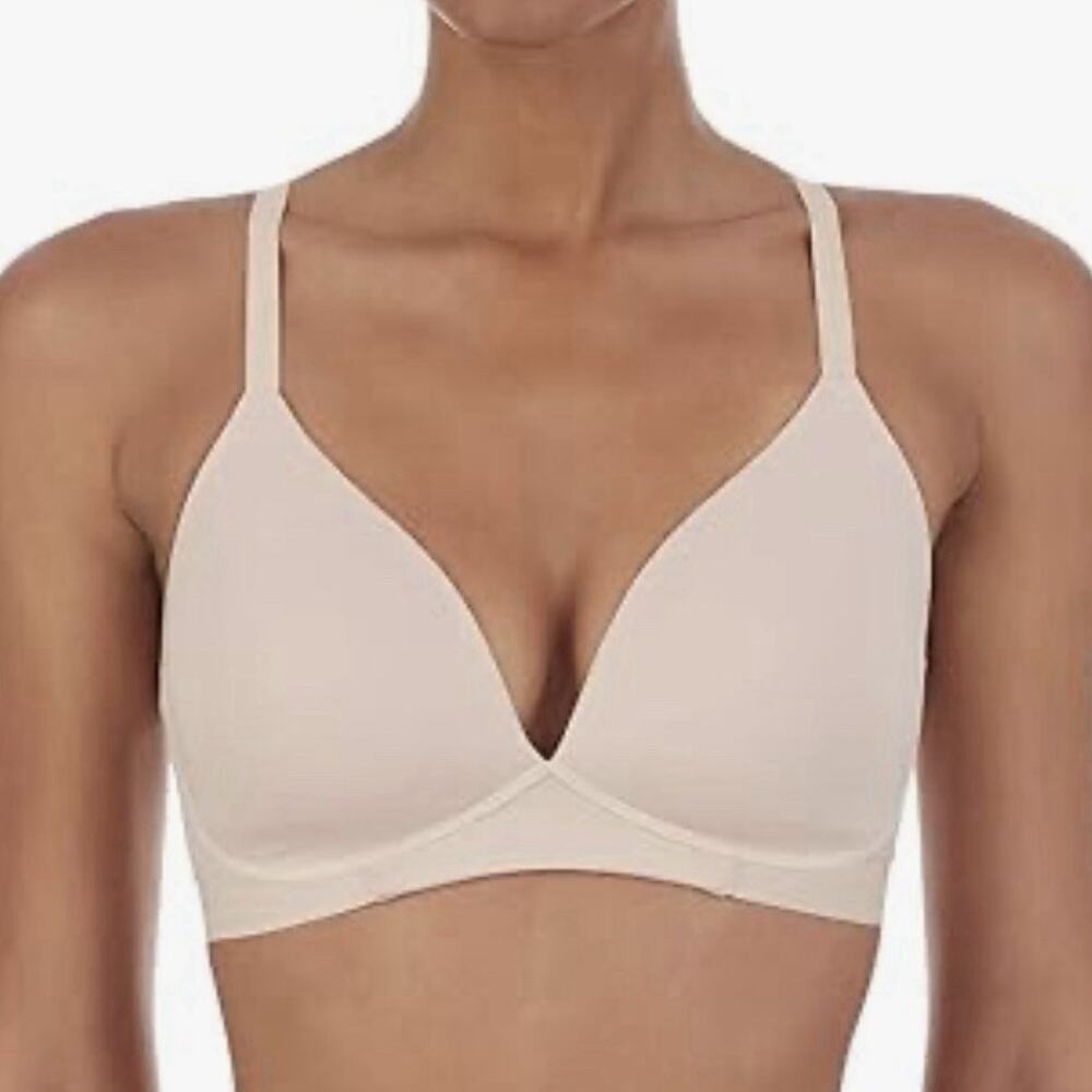 DKNY Small Bra Wireless Microfiber Plunge Smooth Molded Cups Beige Tan DK7664